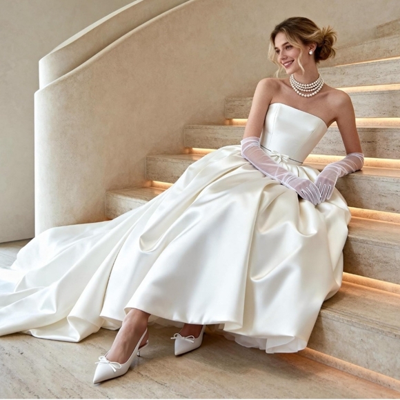 NWT White Slingback Kitten Heels Pointed Toe Bow Size 8 Elegant - Picture 2 of 7